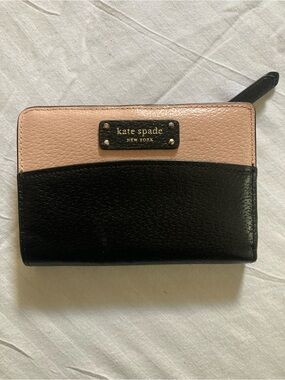 kate spade Pink and Black Leather Zip-Around Card Wallet